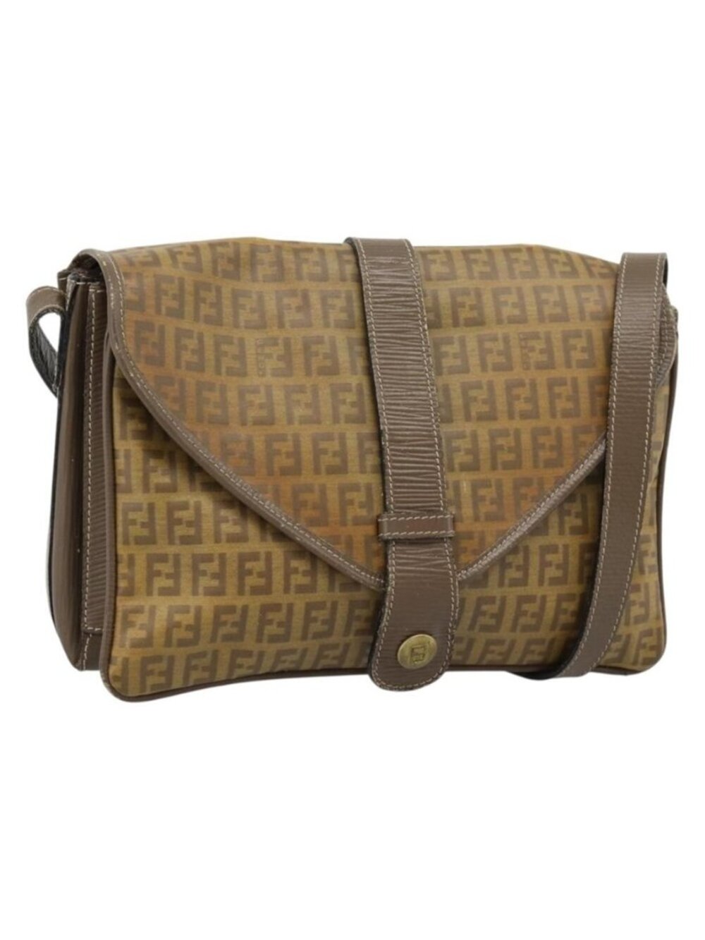 Authentic FENDI Zucchino Canvas Shoulder Bag Coated Canvas Beige Gold